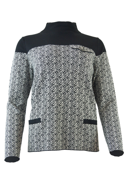 2-farbiger Jacquard Pullover mit Passe