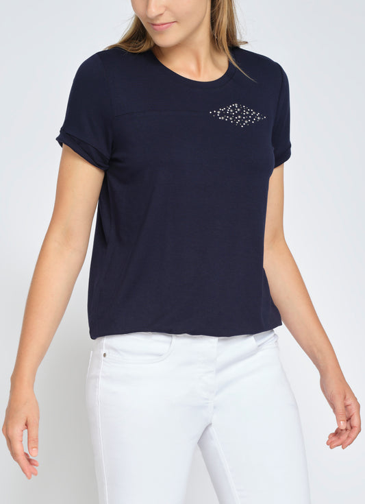 Basic T-Shirt Rundhals mit Strass