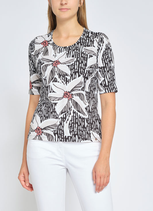 Jersey T-Shirt mit Blumendruck