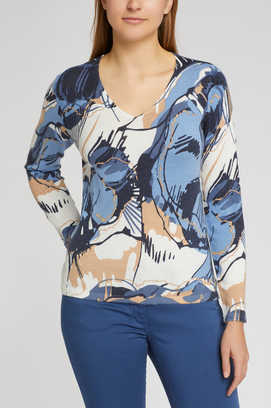 V-Neck Pullover mit Alloverdruck