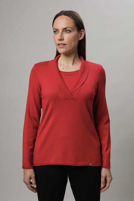 Pullover mit Schalkragen und Two-in-One-Optik