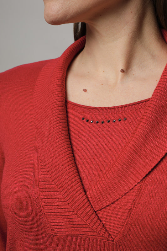 Pullover mit Schalkragen und Two-in-One-Optik