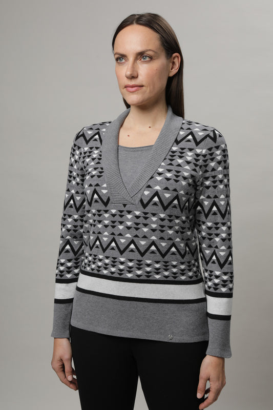 Pullover mit Schalkragen, Two-in-One-Optik und Jacquardmuster