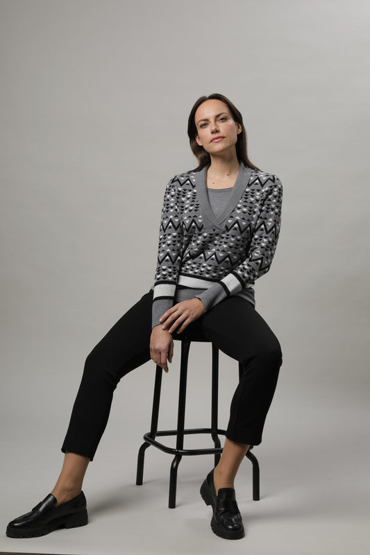 Pullover mit Schalkragen, Two-in-One-Optik und Jacquardmuster