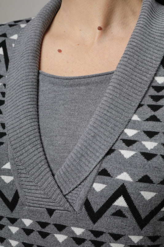 Pullover mit Schalkragen, Two-in-One-Optik und Jacquardmuster