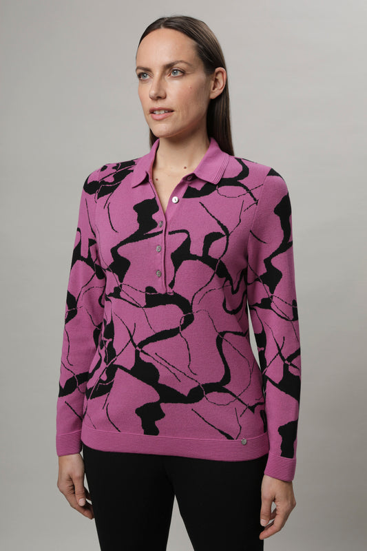 Pullover mit Polokragen und Jacquardmuster