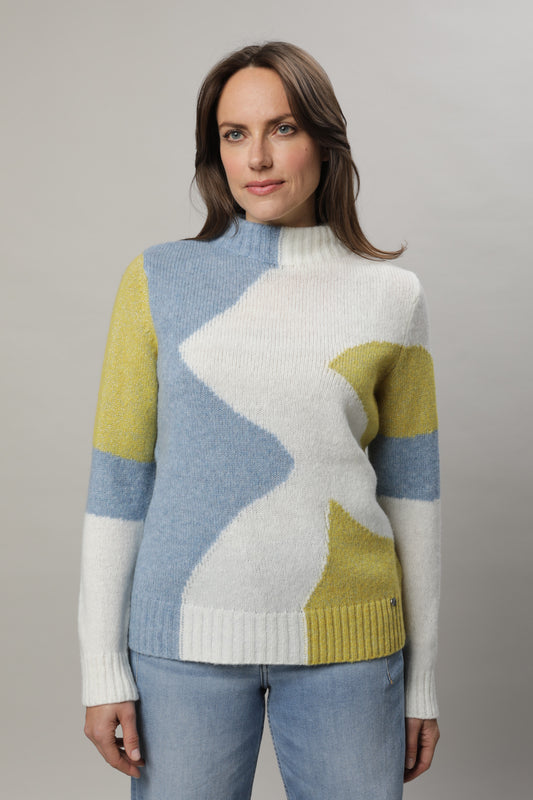 Pullover mit Kelchkragen und Intarsienmuster