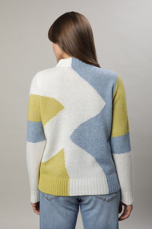 Pullover mit Kelchkragen und Intarsienmuster