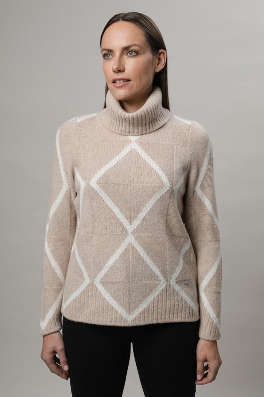 Pullover mit Rollkragen und zweifarbigem Strukturmuster
