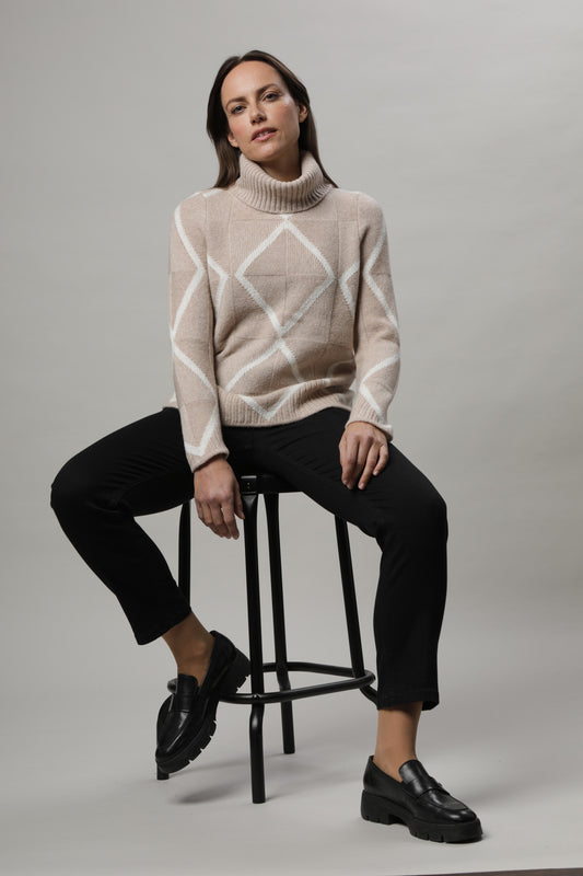 Pullover mit Rollkragen und zweifarbigem Strukturmuster