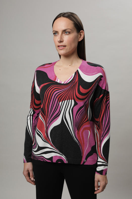 Pullover mit V-Ausschnitt und Alloverdruck