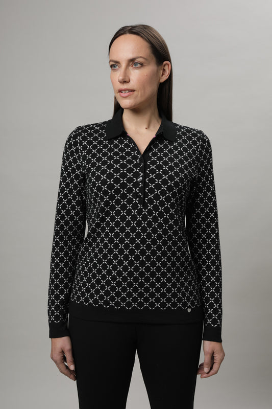 Pullover mit Polokragen und Jacquardmuster