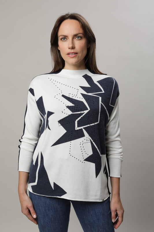Pullover mit Kelchkragen und Frontdruck