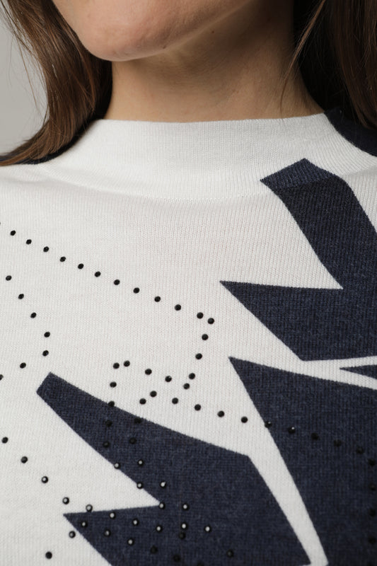 Pullover mit Kelchkragen und Frontdruck
