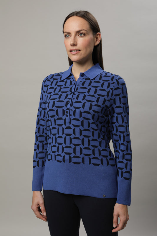 Pullover mit Polokragen und Jacquardmuster