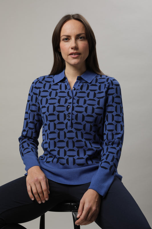 Pullover mit Polokragen und Jacquardmuster