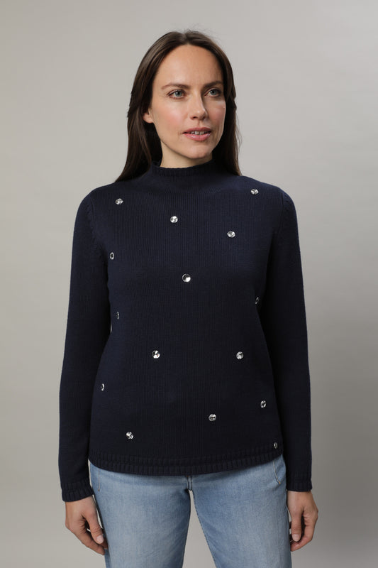 Pullover mit Kelchkragen und Schmucksteinen