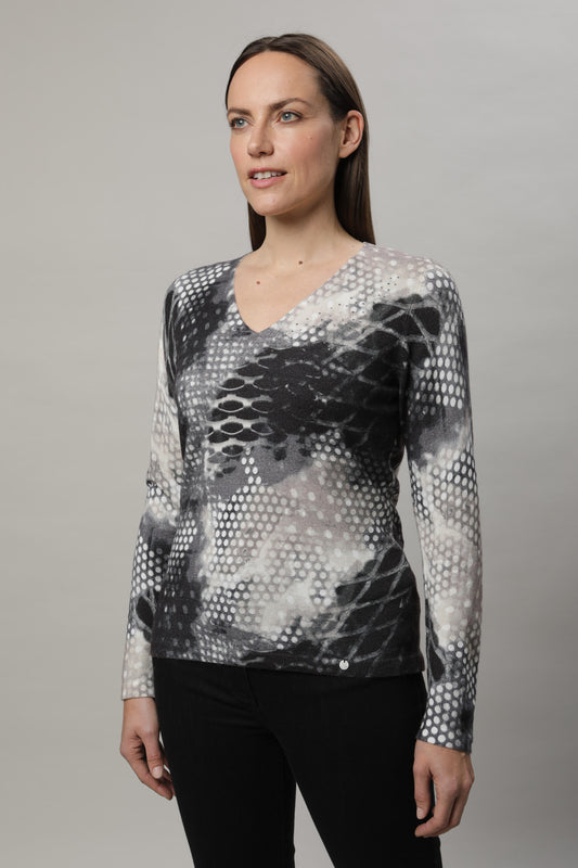 Pullover mit V-Ausschnitt und Alloverdruck