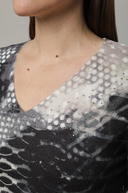 Pullover mit V-Ausschnitt und Alloverdruck