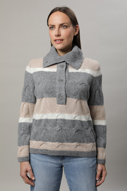 Pullover mit Umlegekragen und Strukturmuster