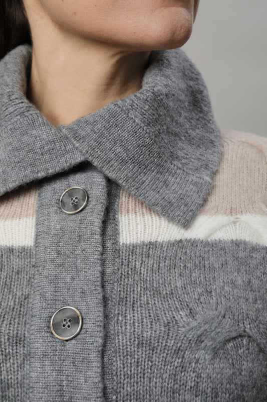 Pullover mit Umlegekragen und Strukturmuster