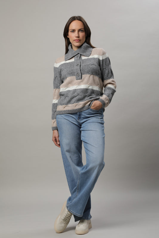Pullover mit Umlegekragen und Strukturmuster