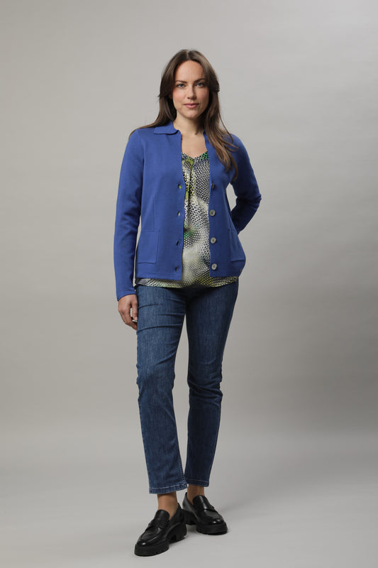 Strickjacke mit Umlegekragen und Milanostrick