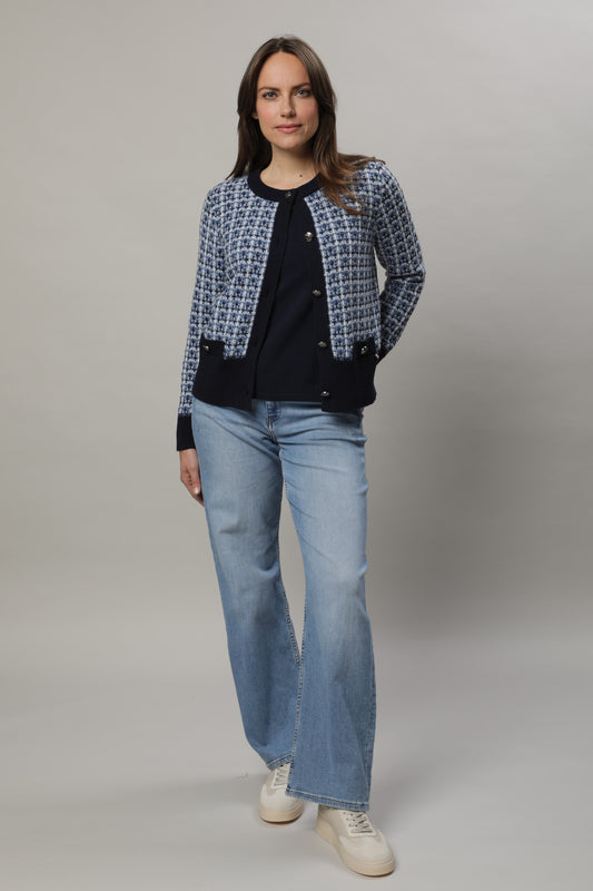 Strickjacke mit Rundhals und Karostruktur