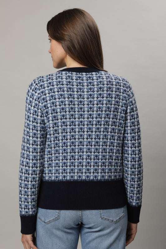 Strickjacke mit Rundhals und Karostruktur