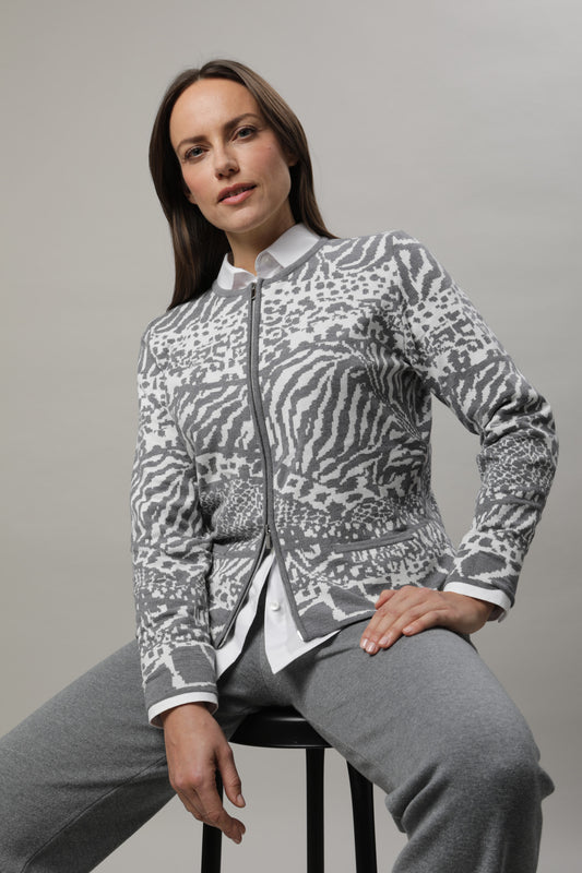Strickjacke mit Rundhals und Jacquardmuster