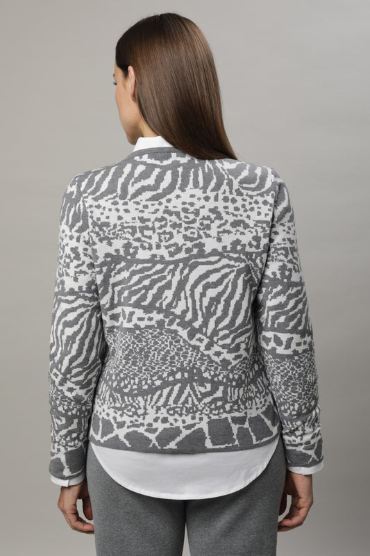 Strickjacke mit Rundhals und Jacquardmuster