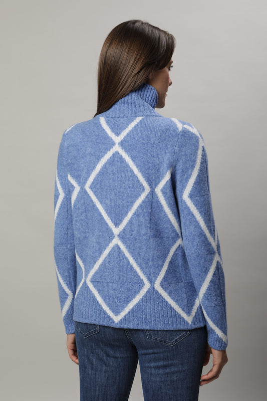 Strickjacke mit Stehkragen und Reißverschluss und zweifarbigem Strukturmuster