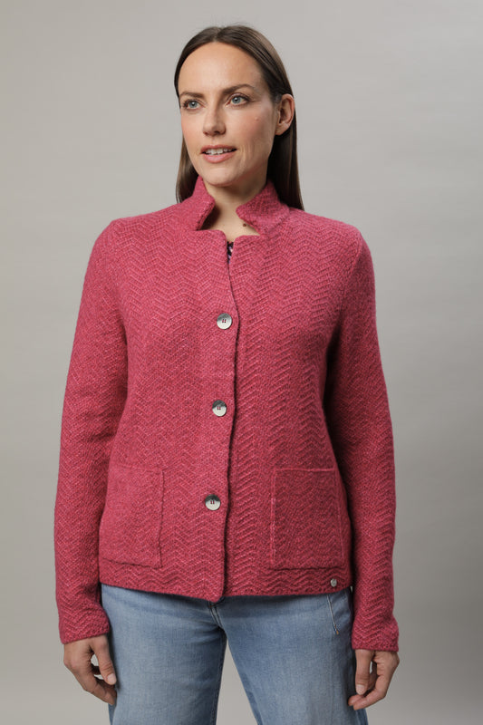 Strickjacke mit Stehkragen und Knöpfen und Strukturmuster