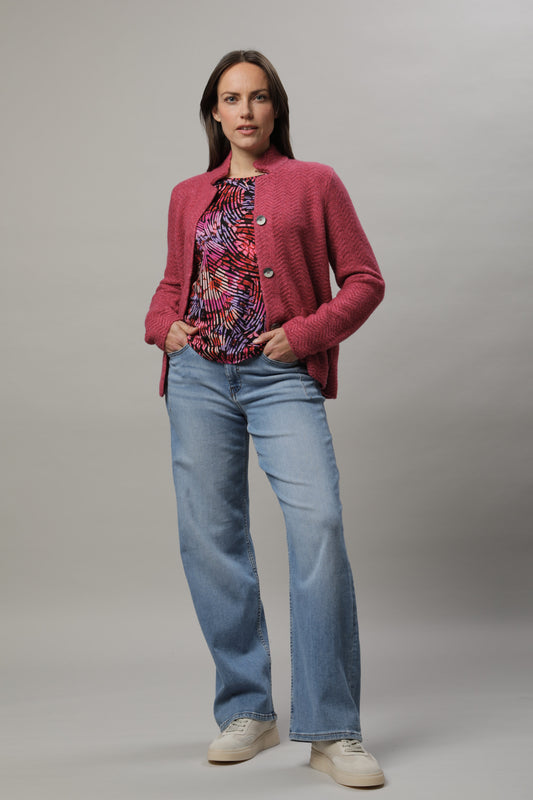 Strickjacke mit Stehkragen und Knöpfen und Strukturmuster