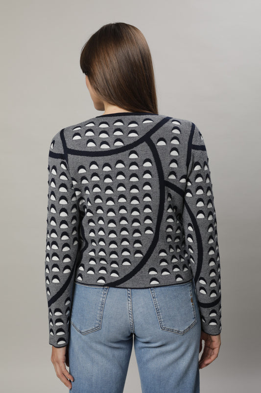 Strickjacke mit Rundhals und Jacquardmuster