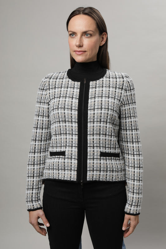 Jacke mit Rundhals und Reißverschluss und Strukturmuster