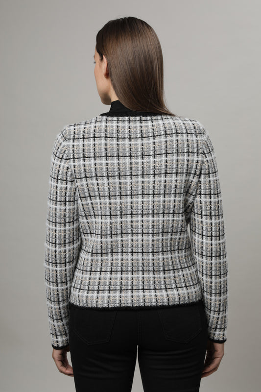 Jacke mit Rundhals und Reißverschluss und Strukturmuster
