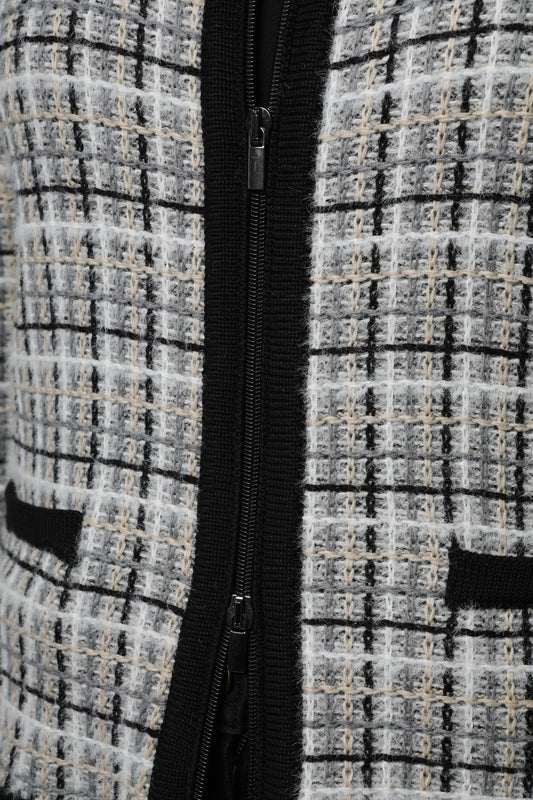 Jacke mit Rundhals und Reißverschluss und Strukturmuster