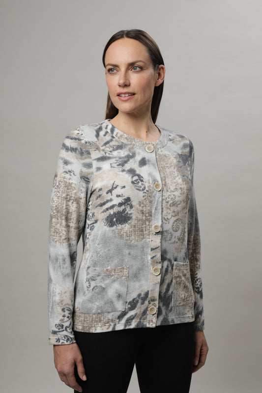 Strickjacke mit Rundhals und Alloverdruck