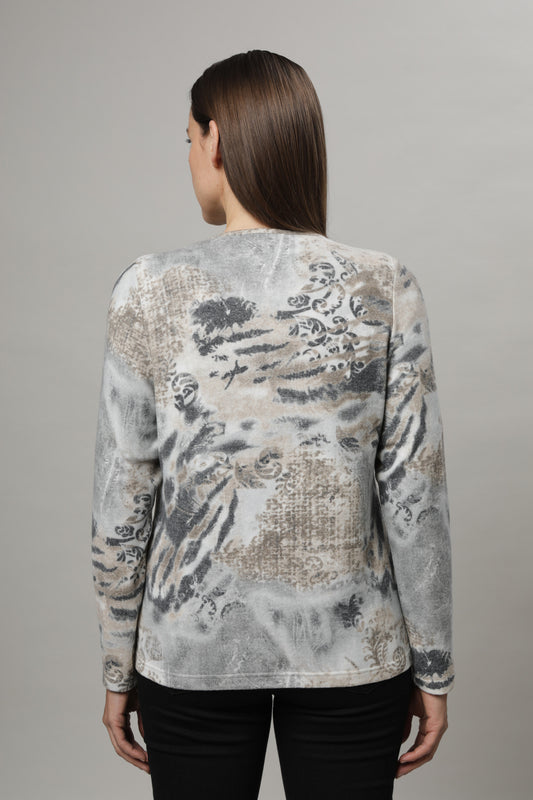 Strickjacke mit Rundhals und Alloverdruck