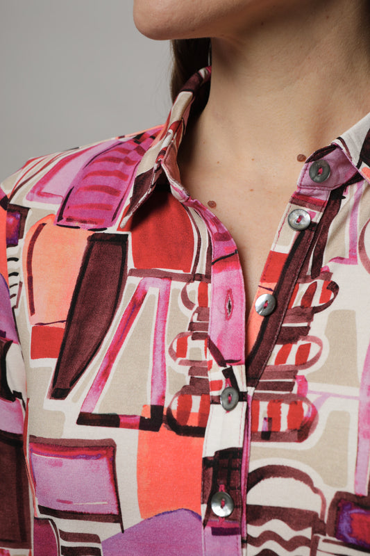 Langarmshirt mit Polokragen und Alloverdruck