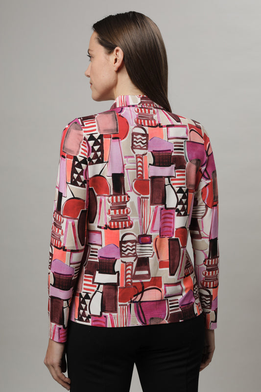 Langarmshirt mit Polokragen und Alloverdruck