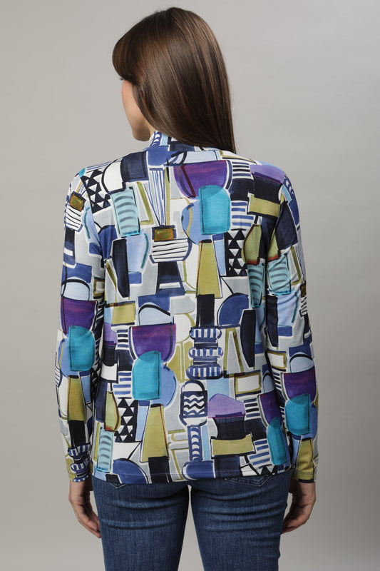 Langarmshirt mit Stehkragen und Alloverdruck