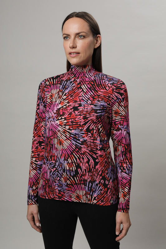 Langarmshirt mit Stehkragen und Alloverdruck