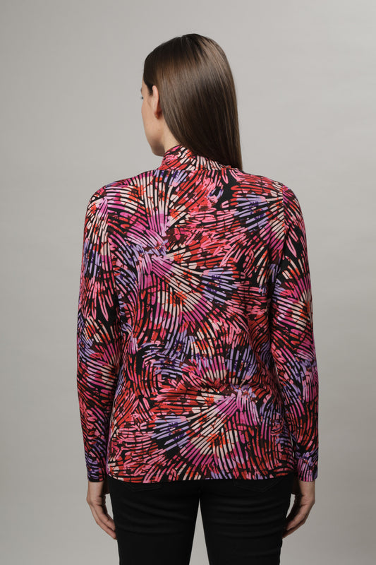 Langarmshirt mit Stehkragen und Alloverdruck