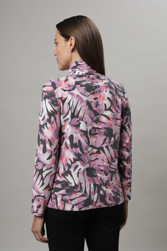 Langarmshirt mit Umlegekragen und Alloverdruck