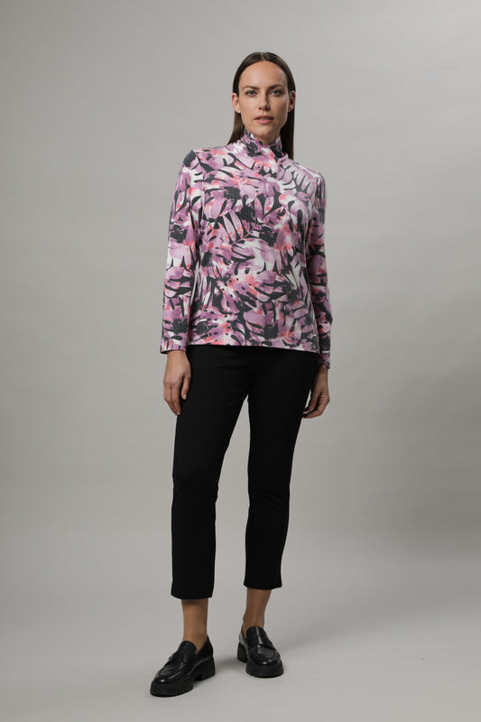 Langarmshirt mit Umlegekragen und Alloverdruck