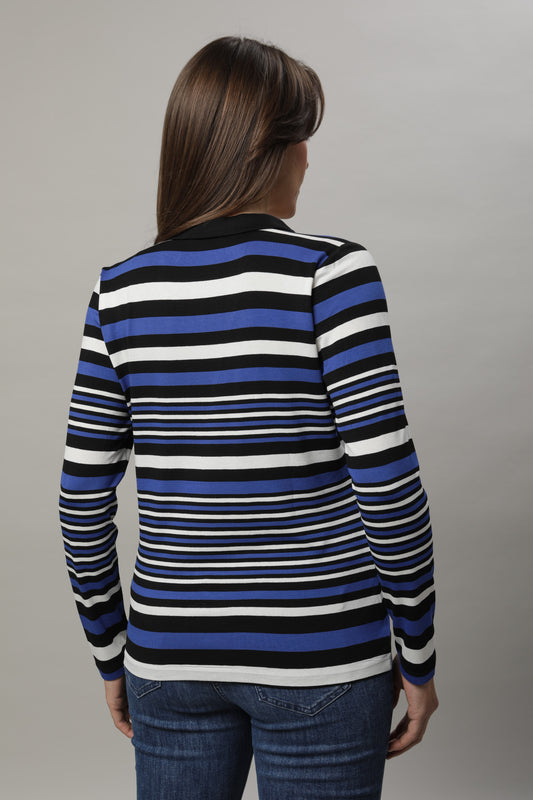 Langarmshirt mit Polokragen und Alloverdruck