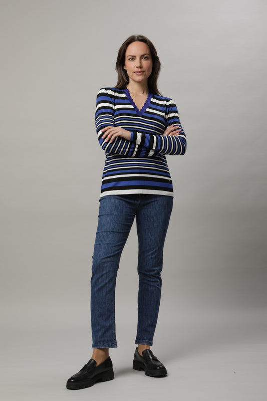 Langarmshirt mit Polokragen und Alloverdruck