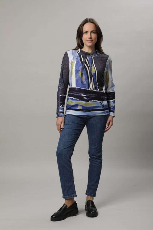 Langarmshirt mit Stehkragen und Alloverdruck